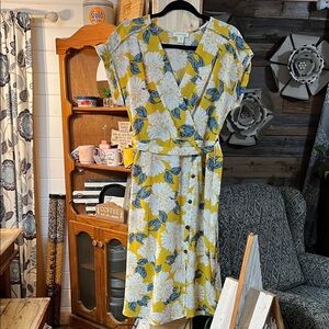 Monteau Yellow and Blue Floral Midi Dress